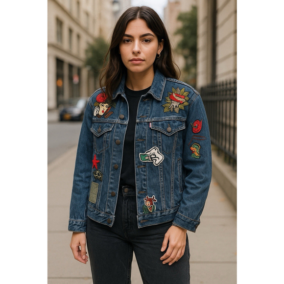 Levi's Jackets & Blazers - Levi’s Women’s Denim Jacket M Custom Los Angeles Patchwork Retro Style